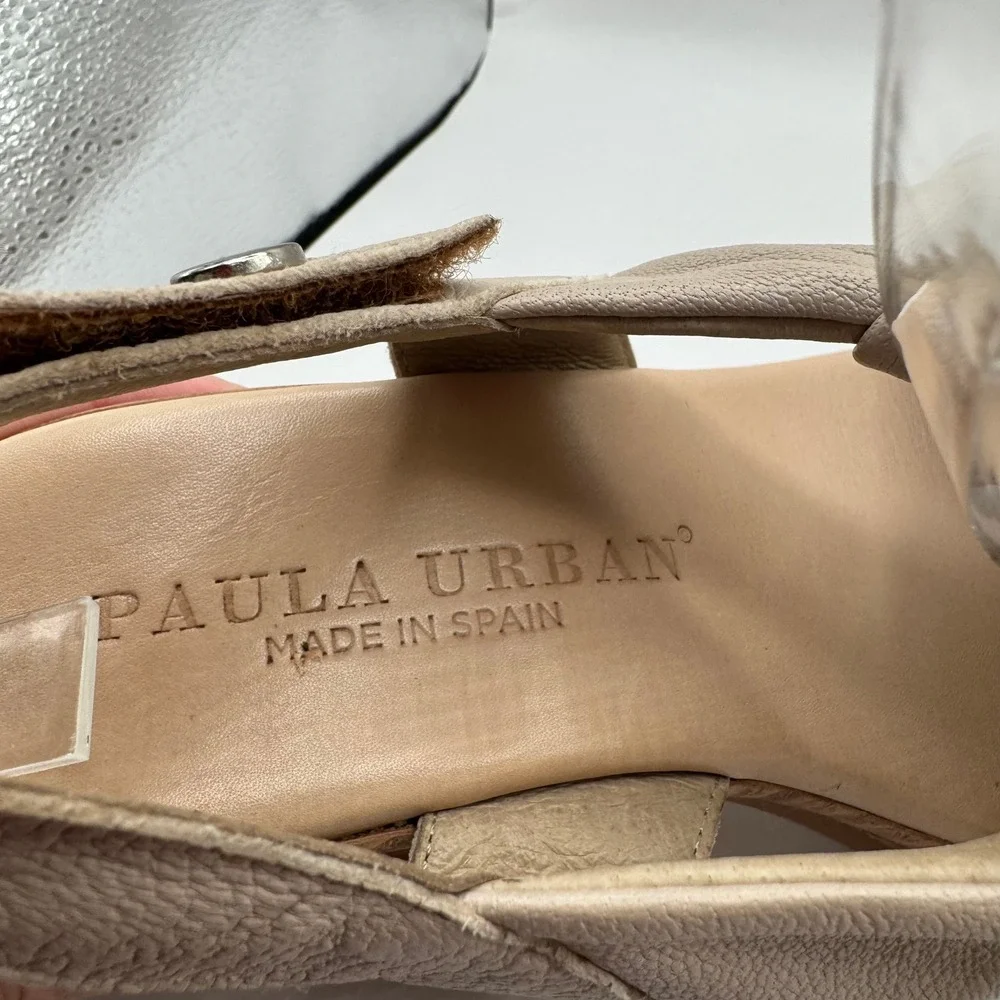 Paula Urban Leather Platform Wedge Sandals Womens 37 Beige Twisted‎ Slingback